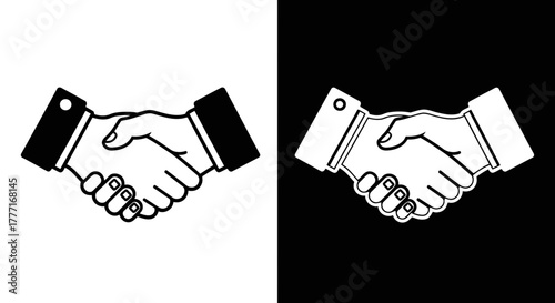Two handshake icons one black on white background and one white on black background