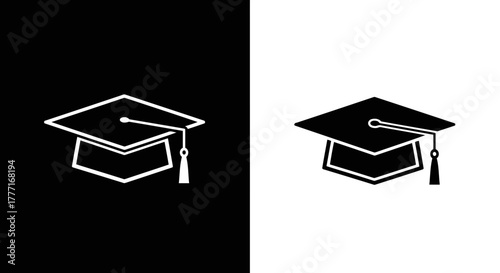Graduation cap icon symbol representing education and achievement on black and white background