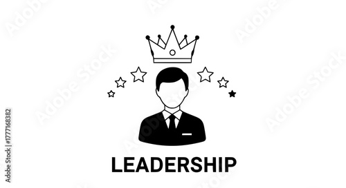 Confident business leader crowned with success, surrounded by stars symbolizing achievement and recognition, perfect for corporate branding and motivational content.