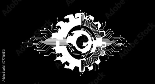 Dynamic fusion of mechanical gear and electronic circuitry symbolizes innovation, progress, and the interconnectedness of technology, perfect for futuristic concepts and digital transformation.