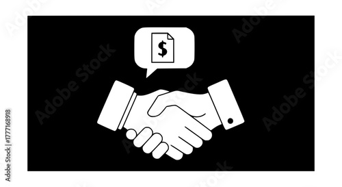 Professional handshake sealing financial agreement with dollar sign icon, representing business deal and successful transaction