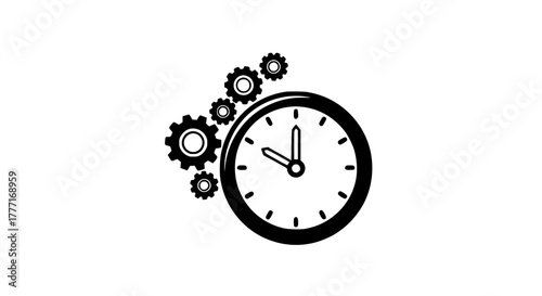 Time management concept with clock and gears symbolizing efficiency, productivity, and project deadlines for business success, innovation, and teamwork