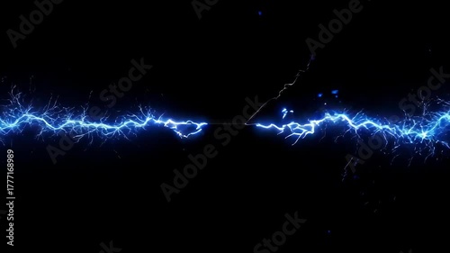 Electric Arc Energy Discharge Blue Lightning Bolt Effect Against Dark Background