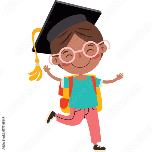 happy graduate student with glasses and backpack clip art preview