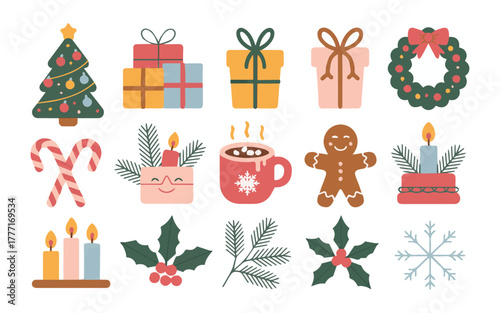 Celebrate the holidays with a festive collection of charming Christmas icons, perfect for adding a touch of joy to your designs.