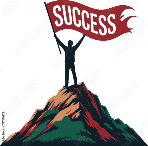 Success Flag Vector Illustration Reaching Summit Goal Achievement Graphic