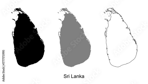 Sri Lanka map set. Sri Lanka map vector. Sri Lanka map on silhouette, gray, and outline