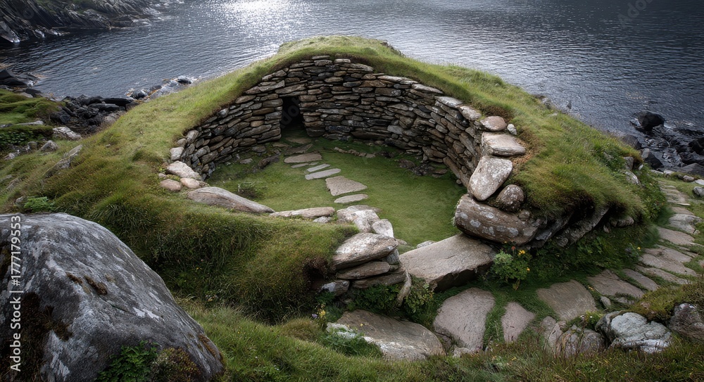 Fototapeta premium Ancient Broch Settlement: A Journey Through Iron Age History and Prehistoric Architecture