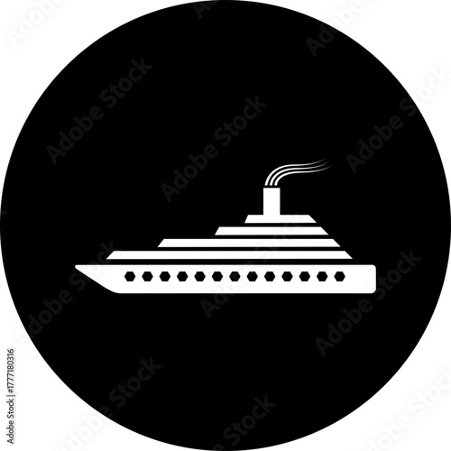 Elegant white cruise ship icon for travel and tourism, symbolizing adventure and luxury voyages, perfect for logos, brochures, and promotional materials