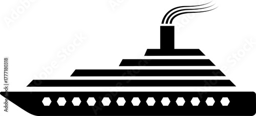 Elegant cruise ship icon for travel branding, vacation promotions, and nautical designs, perfect for logos, infographics and tourism materials worldwide