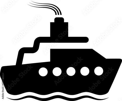 Cruise ship silhouette icon for travel and vacation adventures, evoking feelings of relaxation and exploration, perfect for tourism marketing materials