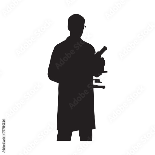  Lab researcher silhouette white background. 