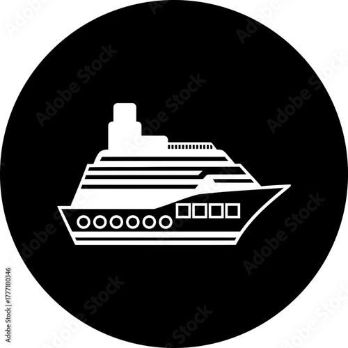 Elegant cruise ship symbol for travel and vacations, perfect for logos and branding, evokes luxury travel and adventure, created from original scalable vector graphic