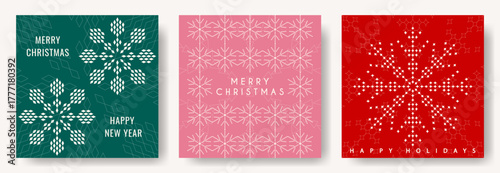 Snowflakes patterns greeting cards templates. Merry Christmas. Happy holidays and new year. Modern design layouts for holiday gatherings, marketing and business promotions, family and friends.
