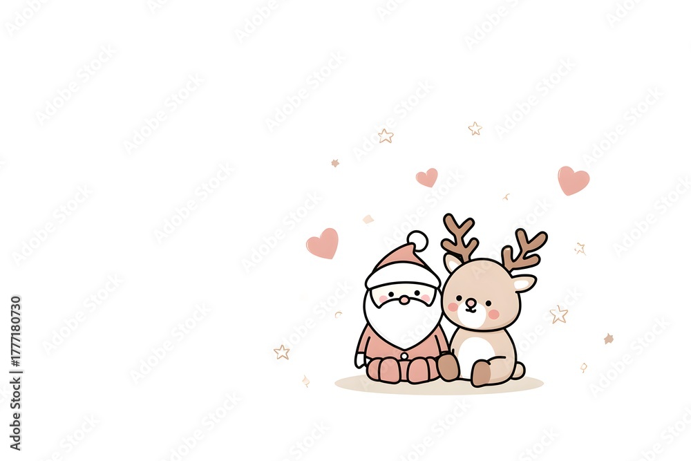 Naklejka premium Cute Minimal Santa and Reindeer Illustration