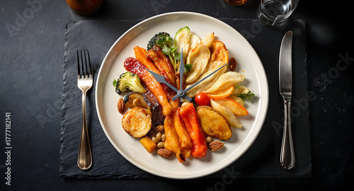 Fototapeta Naklejka Na Ścianę i Meble -  Healthy Meal Time Food Clock Composition