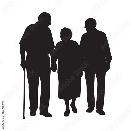Silhouette of old people on white background.