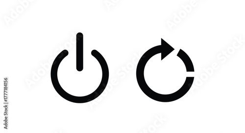 Power and refresh icons simple flat glyphs for user interface design isolated on a clean white background