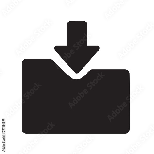 Black download icon depicting an arrow pointing into a folder