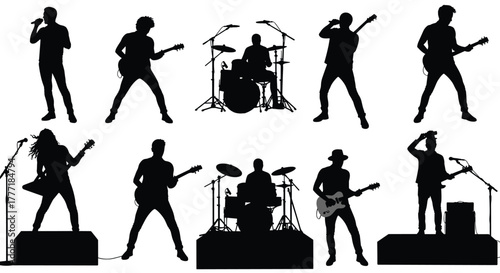 Silhouette, rock band, live concert, stage performance, musicians, 