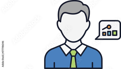 Business analyst avatar with a chart in a speech bubble illustration for data analysis and presentation isolated on white