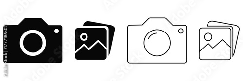 Photo Camera and Image Icon Set – Vector Outline Collection for Photography, Media, 
and Web Design