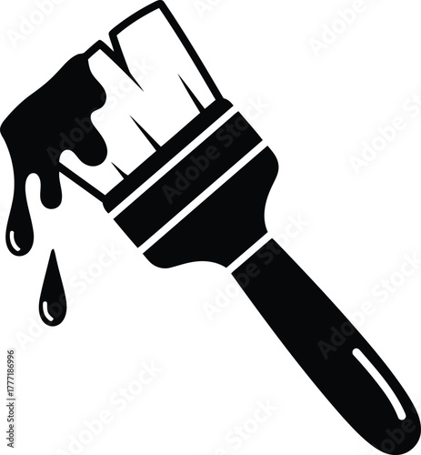 Paintbrush dripping black paint isolated icon for creative projects and design elements vector