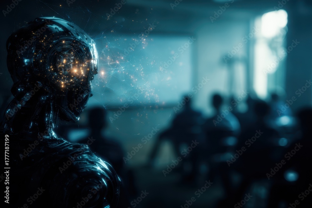 Fototapeta premium Exploring the Future: A Robotic Perspective on Human Learning and Interaction in Modern Classrooms