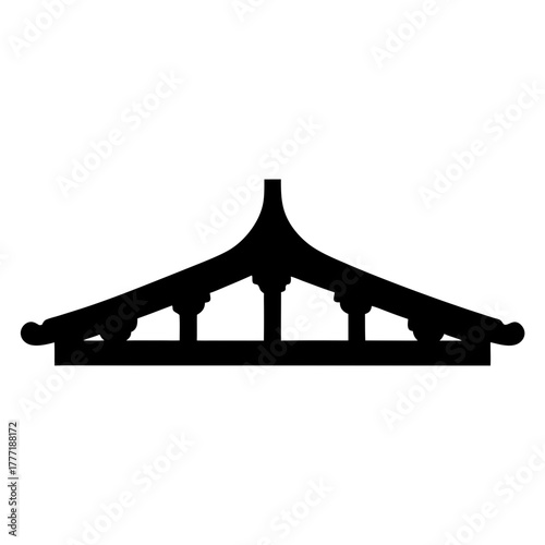 Silhouette of an Asian Inspired Building Structure with Curved Roof and Support
