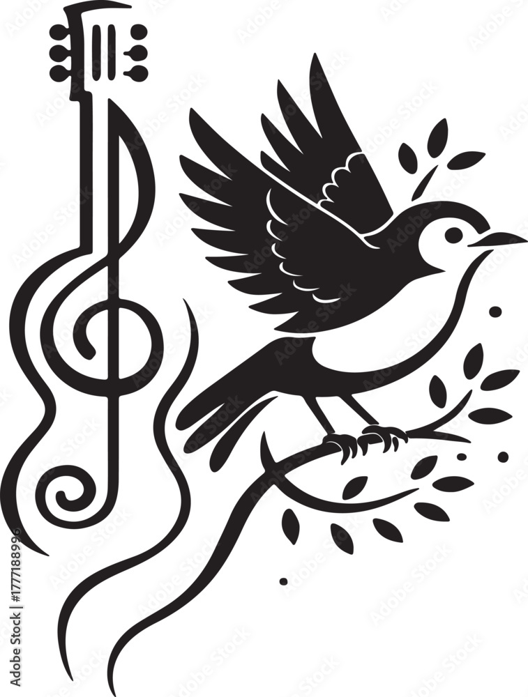 Fototapeta premium Elegant music bird silhouettes with branches