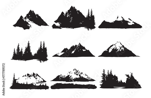Set of mountain icons, Mountains icon vector set. hike, travel illustration sign collection. camping symbol.