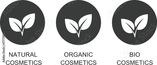 Natural organic bio cosmetics icons set leaf symbols for skincare and beauty products vector