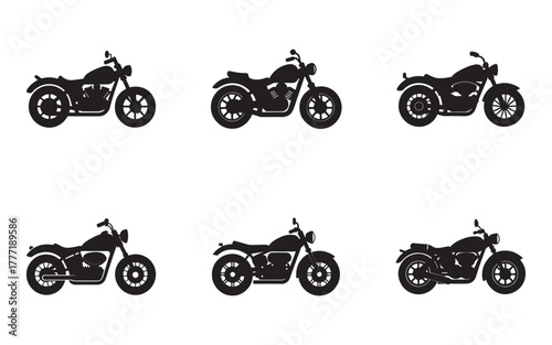 Collection of Classic Motorcycle Silhouettes on White Background Vintage Motorbikes Design Elements for Transportation Enthusiasts