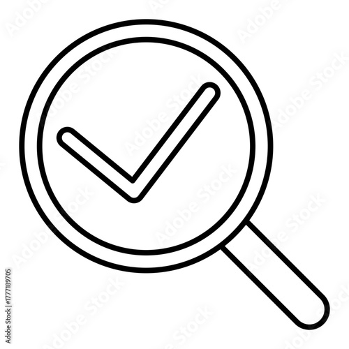 magnifying glass with checkmark line icon with editable stroke