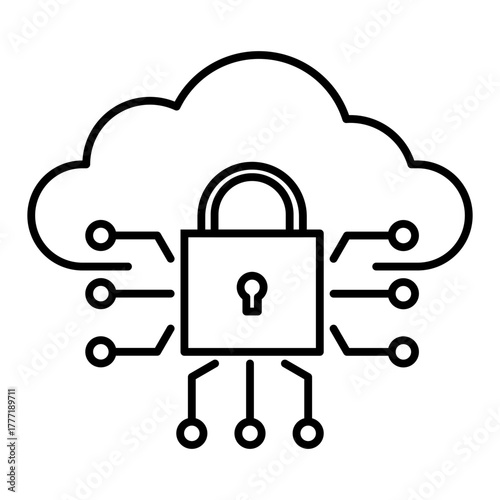 secure cloud server line icon with editable stroke