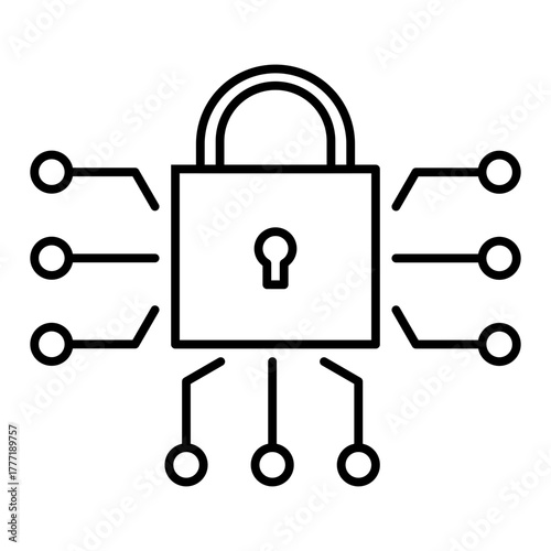 padlock with node lines line icon with editable stroke