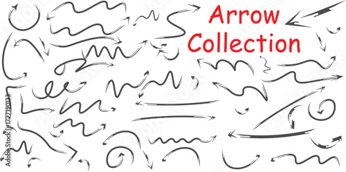 Dynamic collection of hand-drawn style arrows for creative direction, presentations, and design projects needing a touch of artistry and originality in navigation tools
