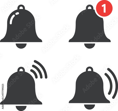 Notification bell icons set alert symbol sound alert notification badge modern web app design elements vector