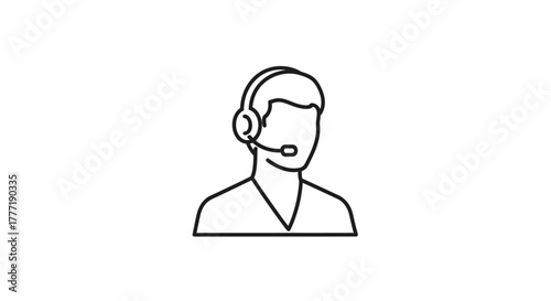 Customer service representative icon simple line art vector illustration of a person with a headset isolated on white background