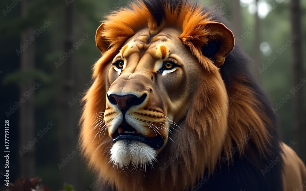 Fototapeta premium Majestic lion photo realistic illustration - Generative AI. High quality