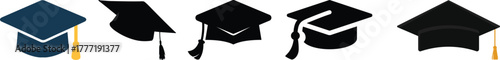 Graduation cap icon set, university or college graduation hat icon, student graduation cap , student hat outline and filled vector sign. Education symbol, logo silhouette vector