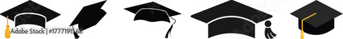 Graduation cap icon set, university or college graduation hat icon, student graduation cap , student hat outline and filled vector sign. Education symbol, logo silhouette vector