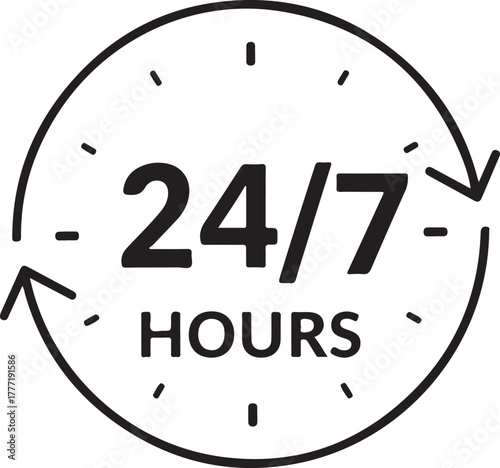 247 service concept with clock and arrows