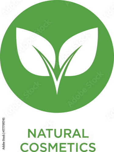 Organic natural cosmetics logo symbol leaf green circle icon for eco beauty and health products vector