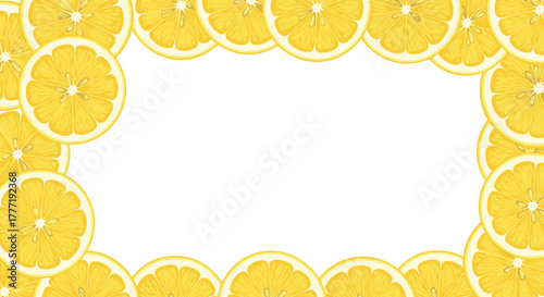 A bright and refreshing frame of overlapping yellow lemon slices bordering a clean white background, perfect for a fresh design.