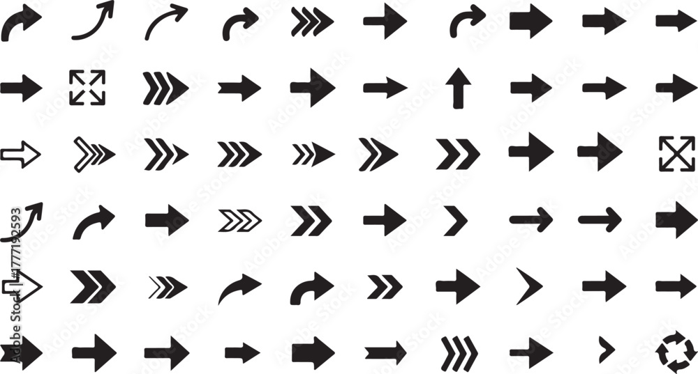 Naklejka premium Collection of black arrow icons pointing in various directions