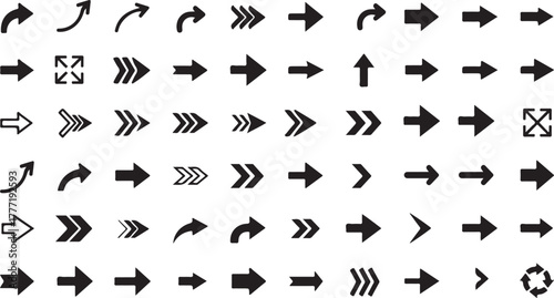 Collection of black arrow icons pointing in various directions