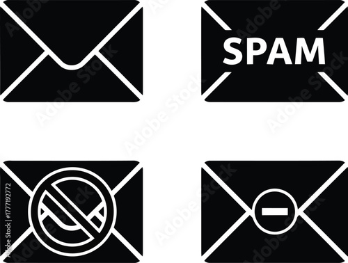 Email icons for spam blocking unwanted messages and notifications security protection vector