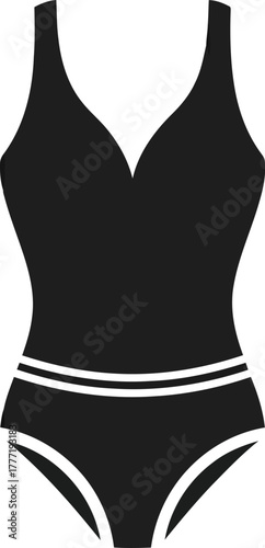 Sleek black one piece swimsuit minimalist design summer beachwear fashionable elegant vector
