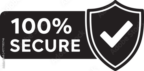 Black and white 100 percent secure icon with shield